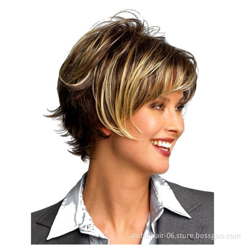 The popular brown blond fringe wig short blonde synthetic wig